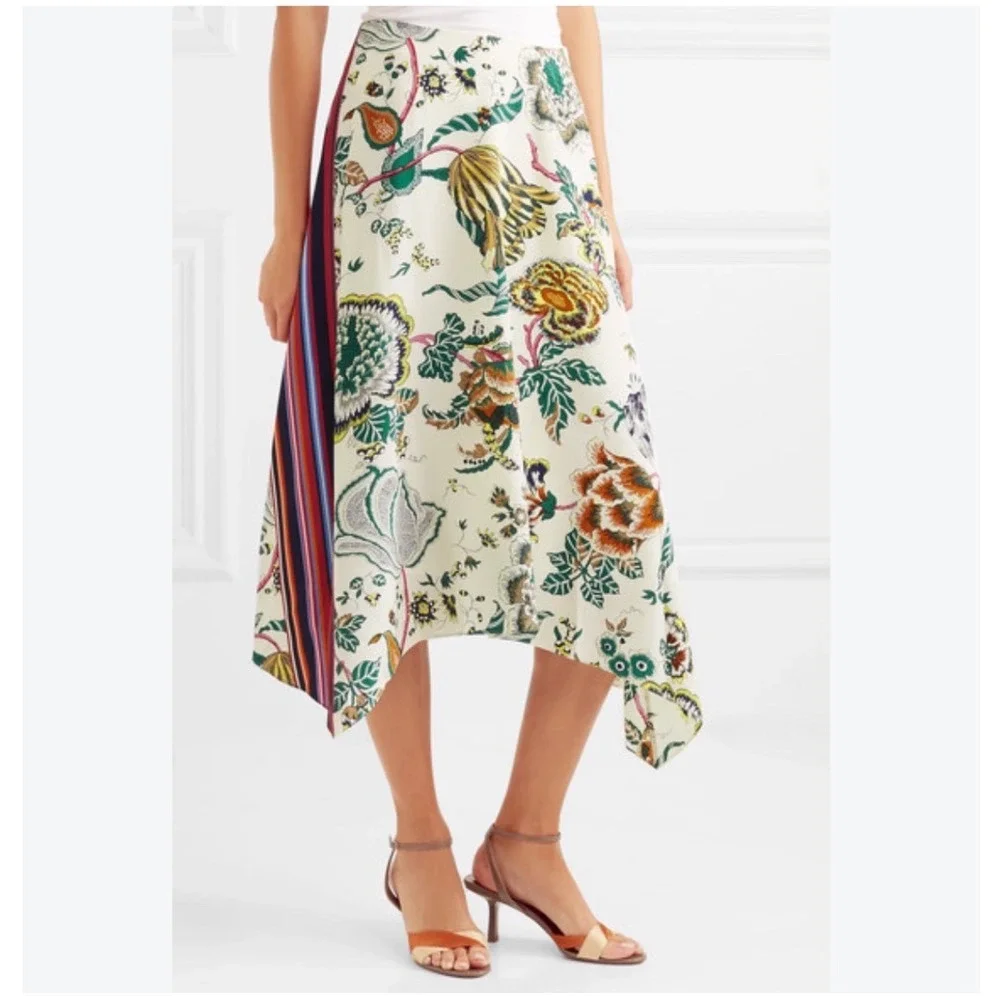 Tory Burch Marie Silk Skirt Floral Asymmetrical Handkerchief Midi Size 12 New